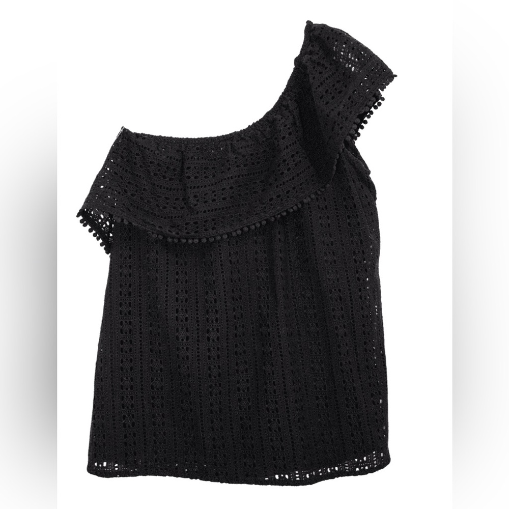 Sezane Black Asymmetrical Ruffled one shoulder blouse
